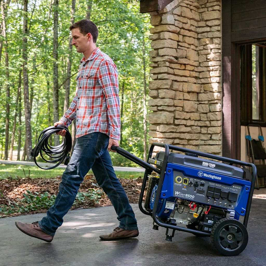 home owner moving his portable generator
