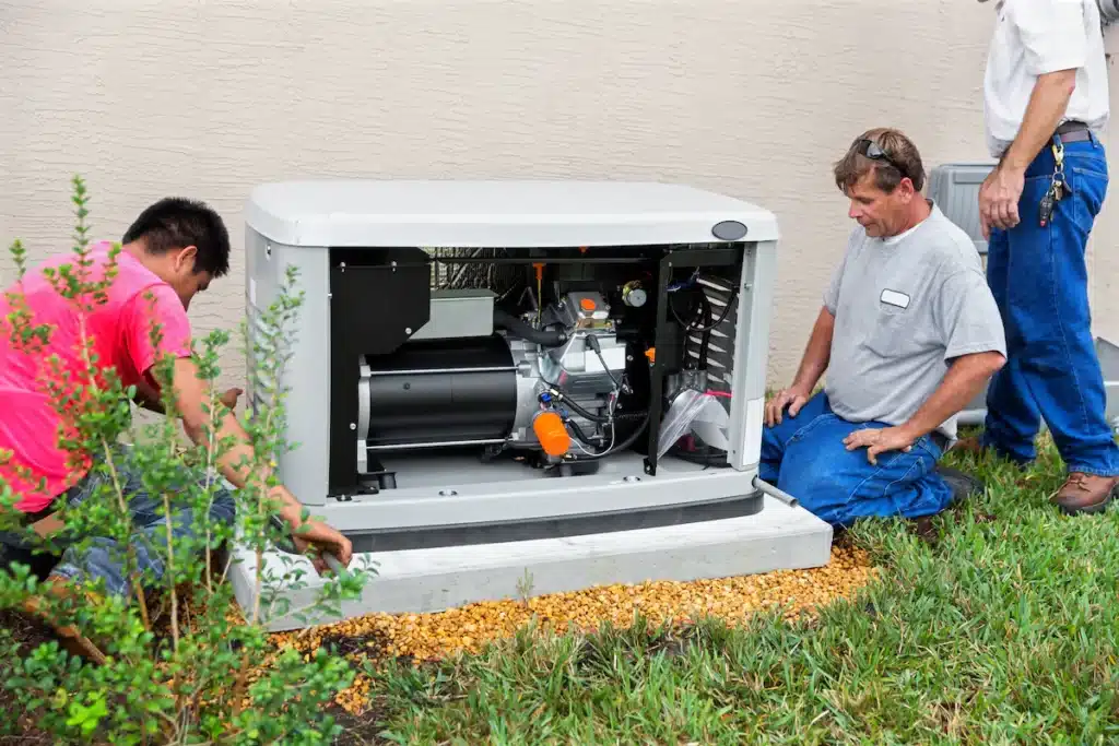 2 technicians revising an open generator